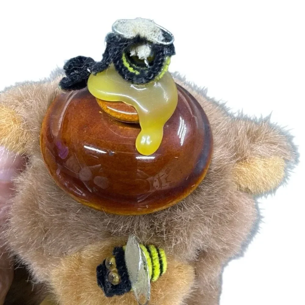 Shy & Plains 1980 Enesco Teddy Bear Plush Honey Pot Bees Dripping Stuffed Animal